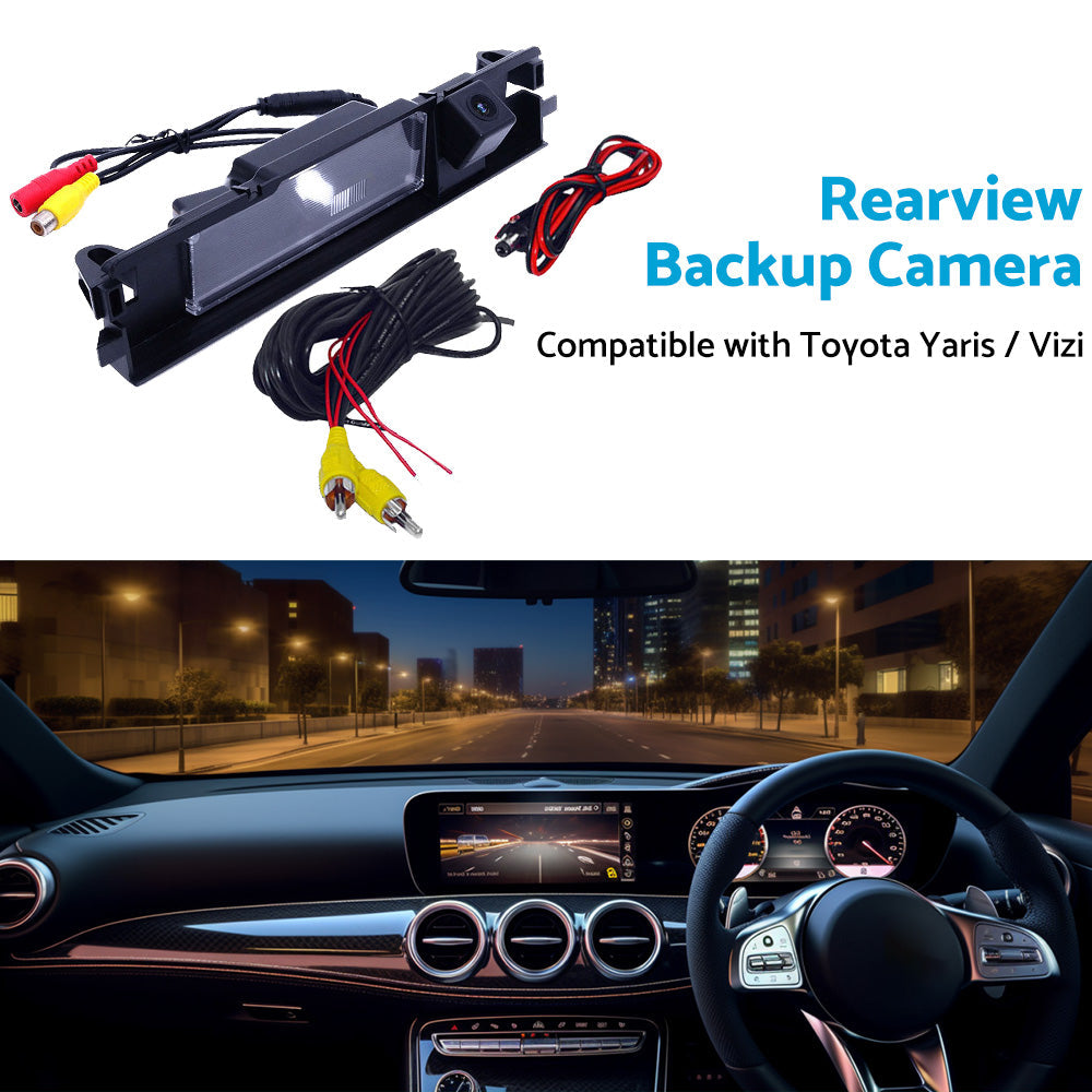 Car reverse backup camera for Toyota Yaris with wiring cables and mounting accessories. — view 4