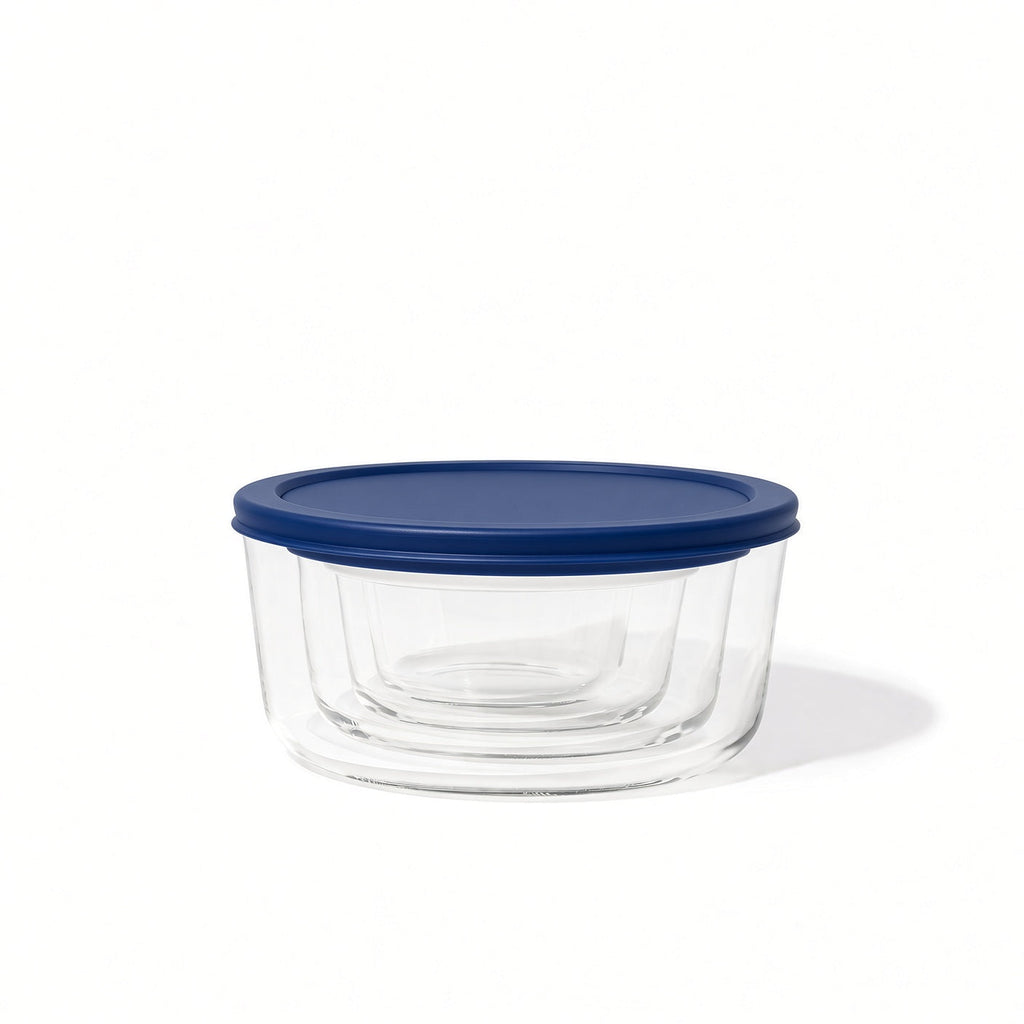 8 Piece Set (4 Containers + 4 Lids) Round Nesting Glass Storage Containers, Blue-2
