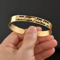 Personalized name bracelet in polished stainless steel available in silver gold and rose gold finishes