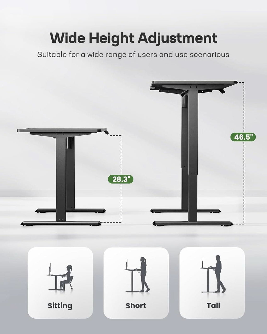Modern electric adjustable standing desk with a 48x24 wooden desktop and sturdy black steel frame — view 3