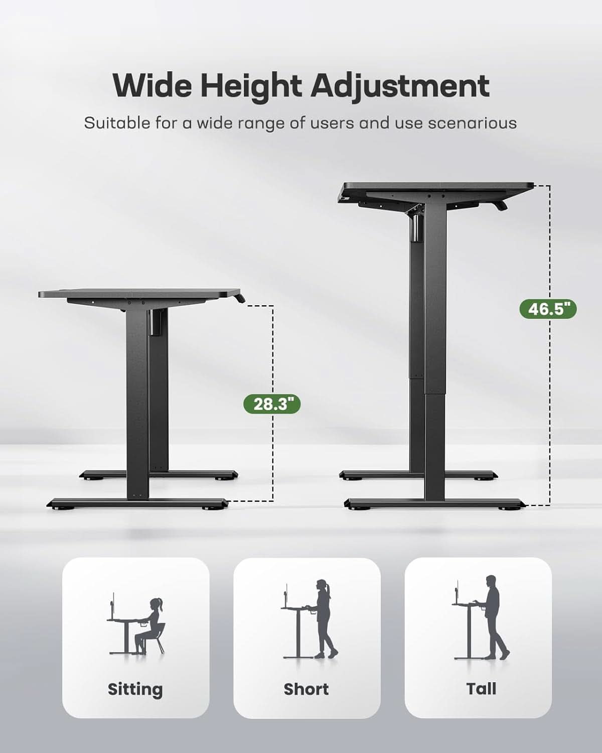 Modern electric adjustable standing desk with a 48x24 wooden desktop and sturdy black steel frame — view 3