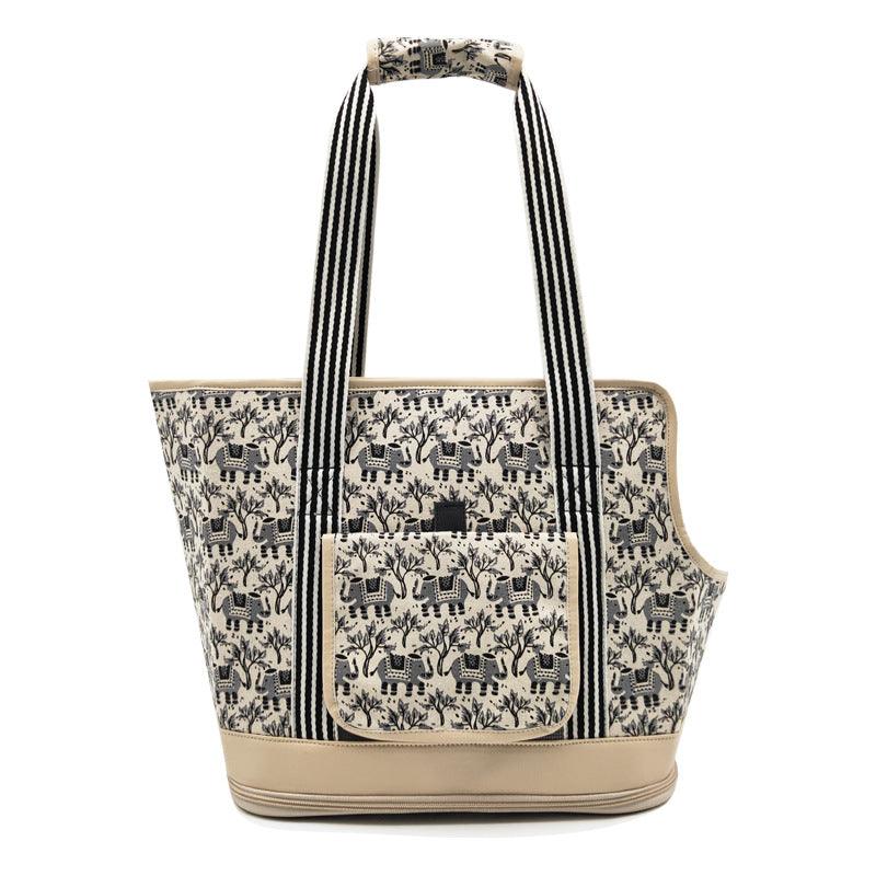 Portable pet travel shoulder bag in colorful patterned canvas with breathable mesh window for small animals — view 5