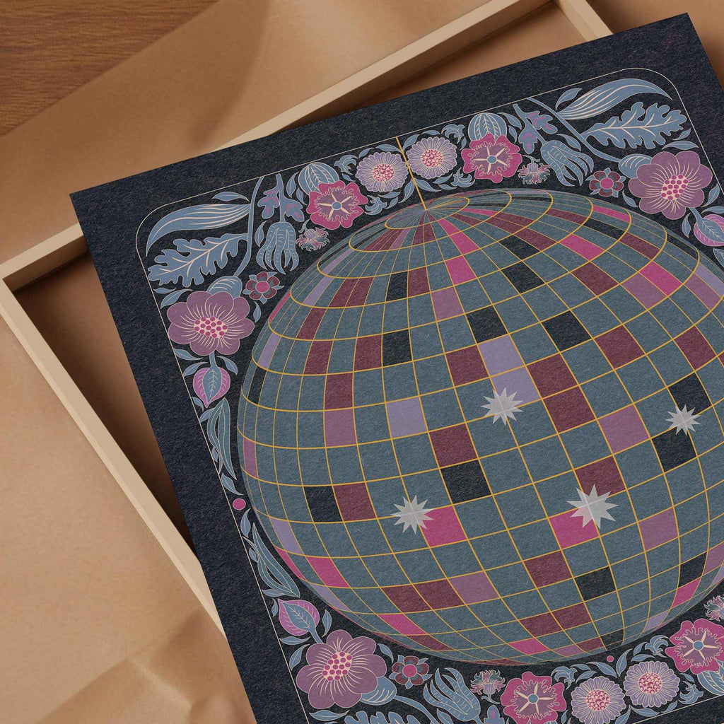 Dancer art print featuring a retro disco ball surrounded by vibrant flowers and elegant typography — view 3