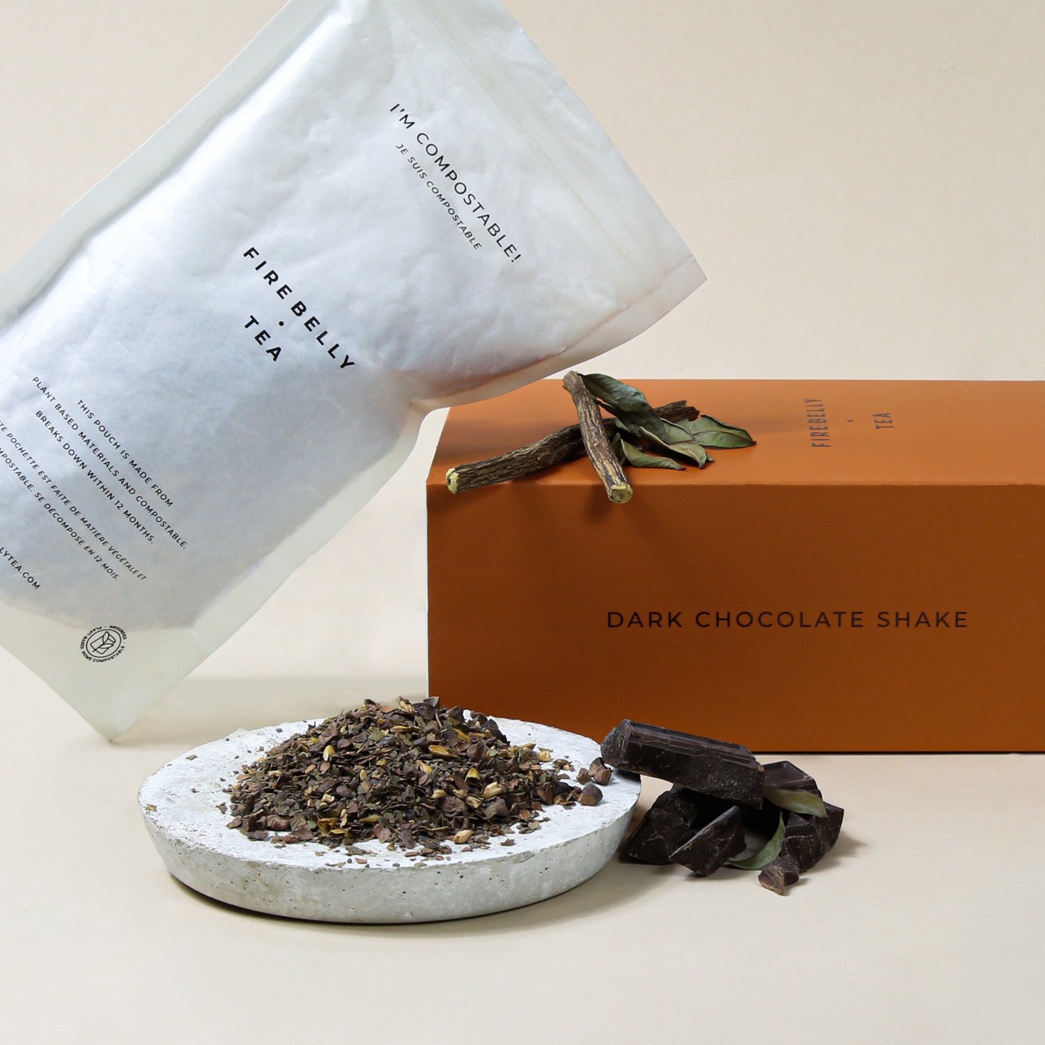 Organic dark chocolate shake herbal tea loose leaf blend featuring rich cacao and natural vanilla — view 5
