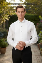 David white wingtip tuxedo shirt with vertical pleats, French cuffs, and pure broadcloth cotton fabric — view 4