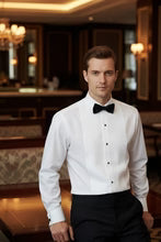 David white wingtip tuxedo shirt with vertical pleats, French cuffs, and pure broadcloth cotton fabric — view 3