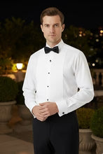 David white wingtip tuxedo shirt with vertical pleats, French cuffs, and pure broadcloth cotton fabric — view 2