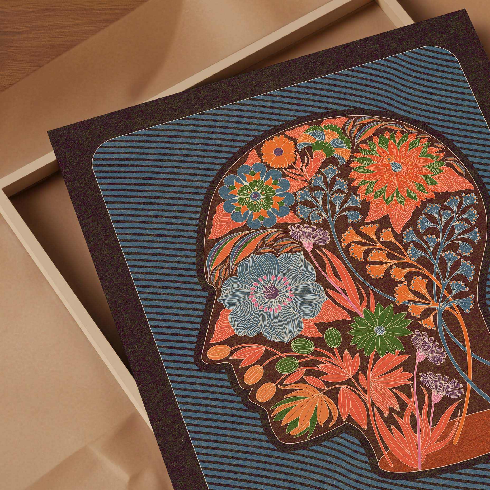 Daydreamer art print featuring a bohemian floral head silhouette and typography on fine art paper — view 4