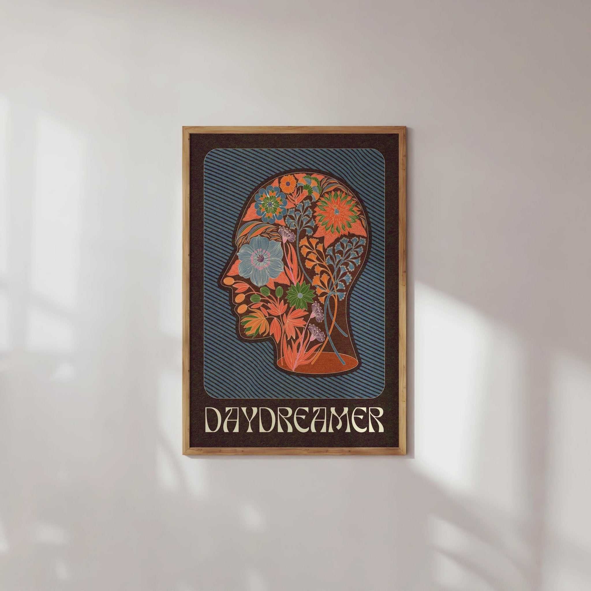 Daydreamer art print featuring a bohemian floral head silhouette and typography on fine art paper — view 2