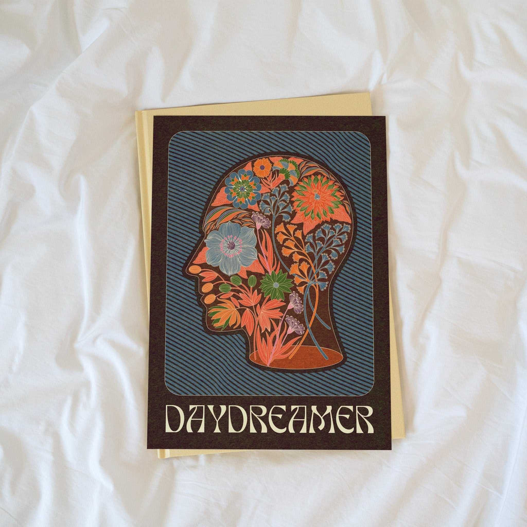Daydreamer art print featuring a bohemian floral head silhouette and typography on fine art paper — view 3