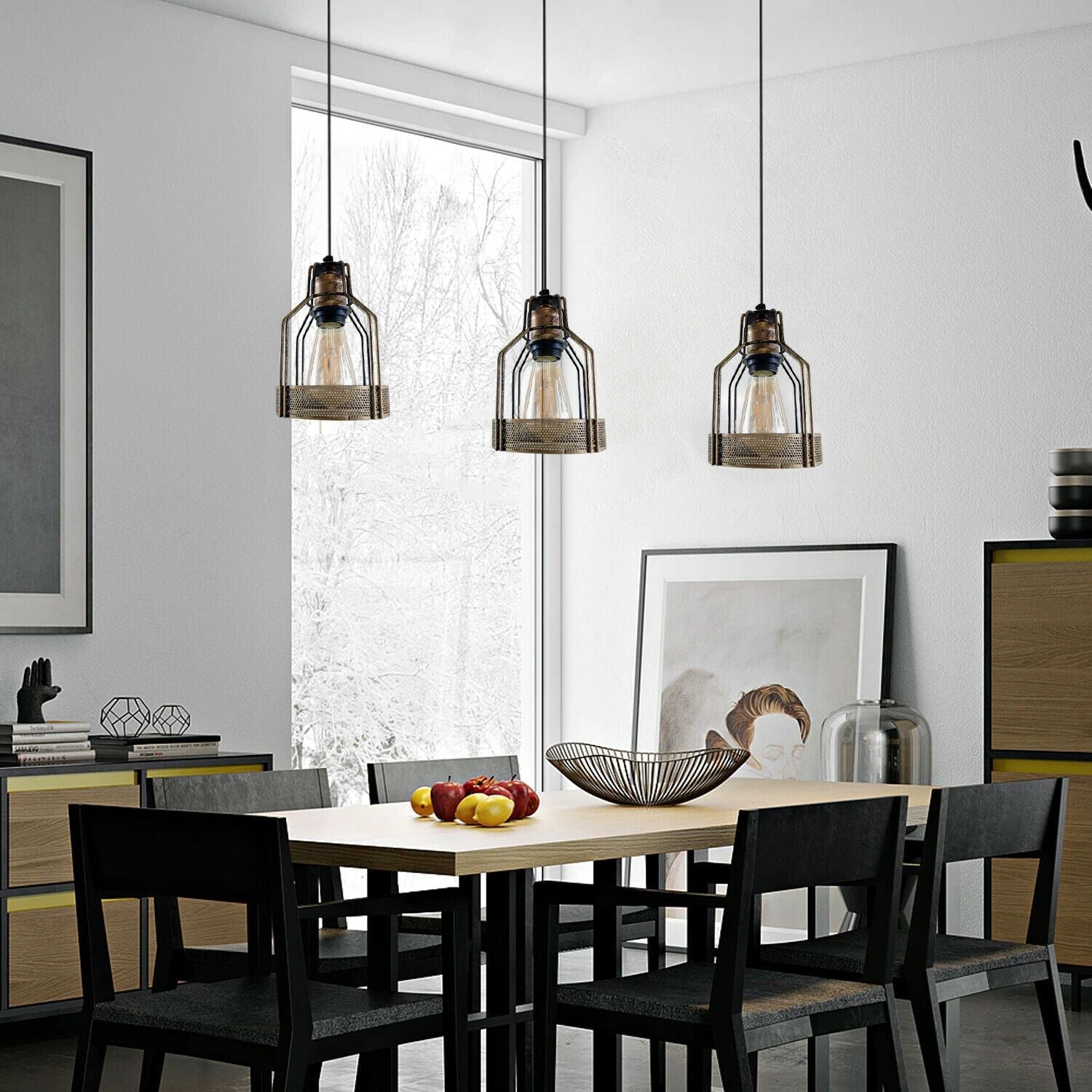 Vintage industrial brushed copper pendant light with a retro birdcage silhouette and hanging cable.