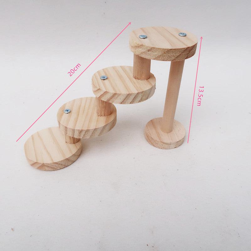 Solid wood spiral staircase hamster climbing toy with natural wood finish interactive small pet cage accessory — view 2