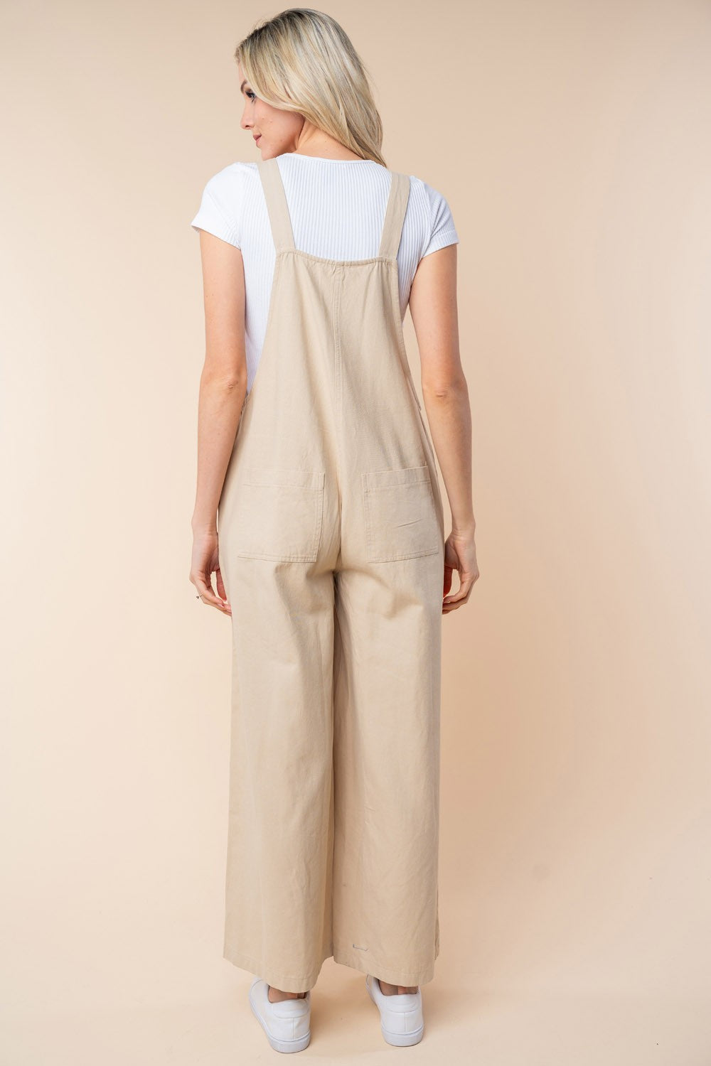 White Birch sleeveless wide leg jumpsuit in solid cotton with functional pockets for women. — view 2