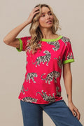 Big Tiger Print Jersey Contrast Ringer Top-5