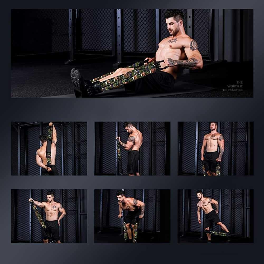 Earth-yellow chest resistance band made of durable polyamide nylon for home fitness workouts — view 4