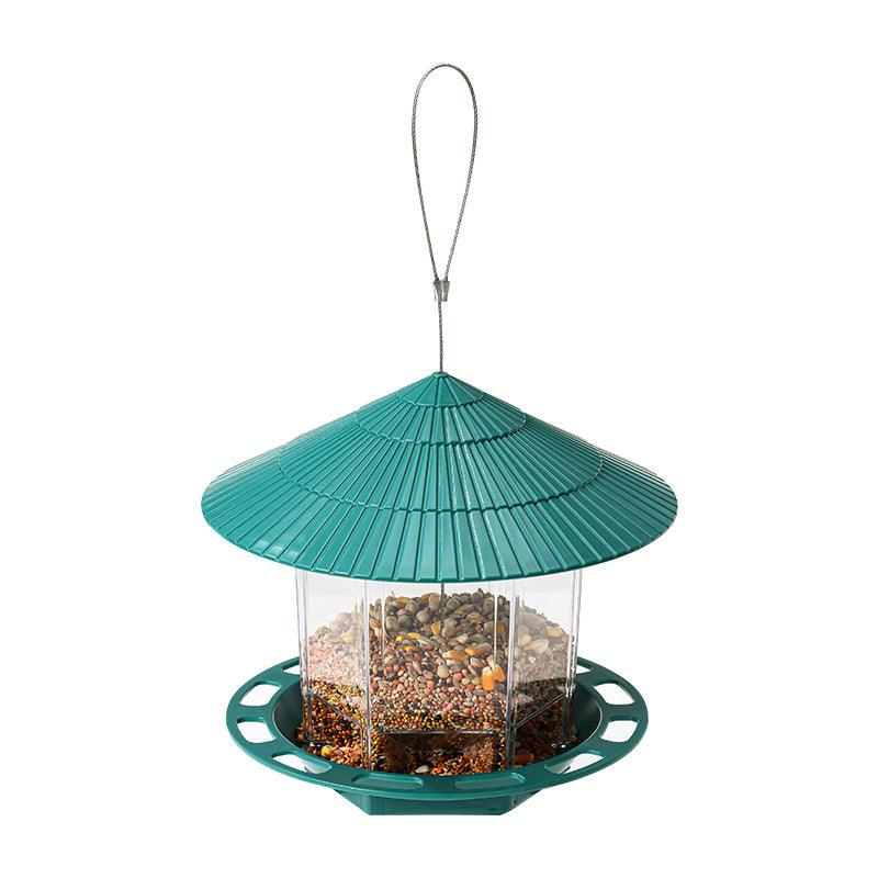 Transparent green plastic hanging bird feeder with automatic seed dispenser for outdoor garden spaces — view 5