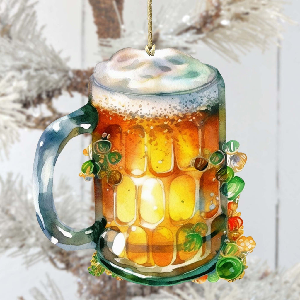 Handcrafted Irish beer mug wooden ornament made from birch plywood for St Patricks Day decor — view 5