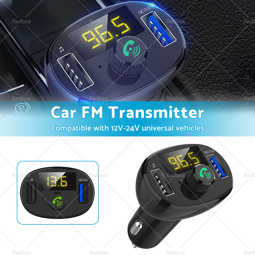 Bluetooth car FM transmitter and dual USB fast charger device with digital LED display screen — view 2