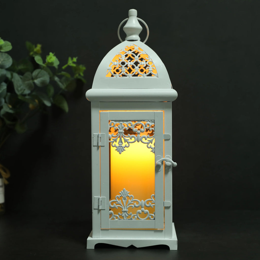 15-inch decorative candle lantern in white metal with red accents for indoor and outdoor use — view 5