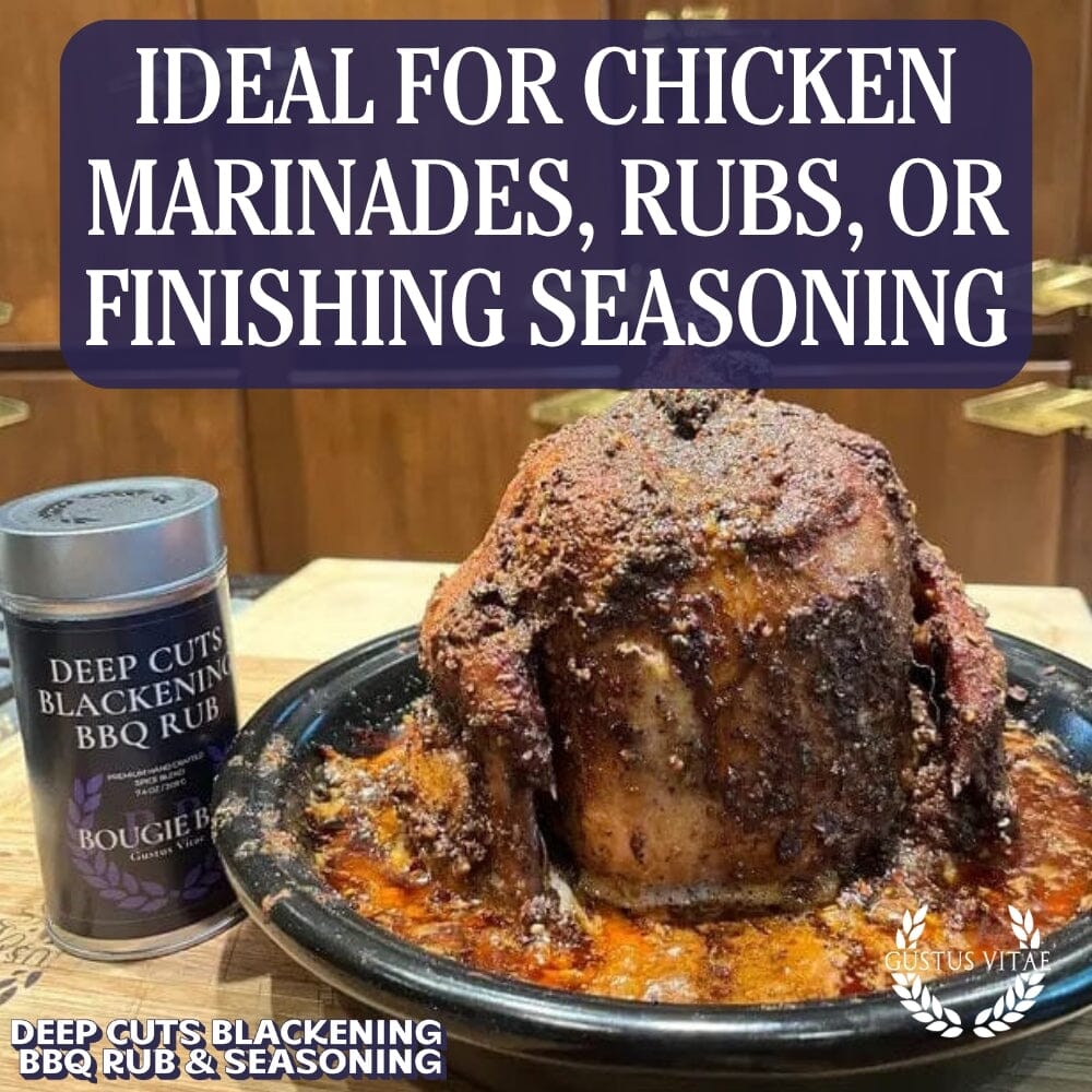 Deep cuts blackening BBQ rub and seasoning in a metallic tin with natural artisan spices — view 5