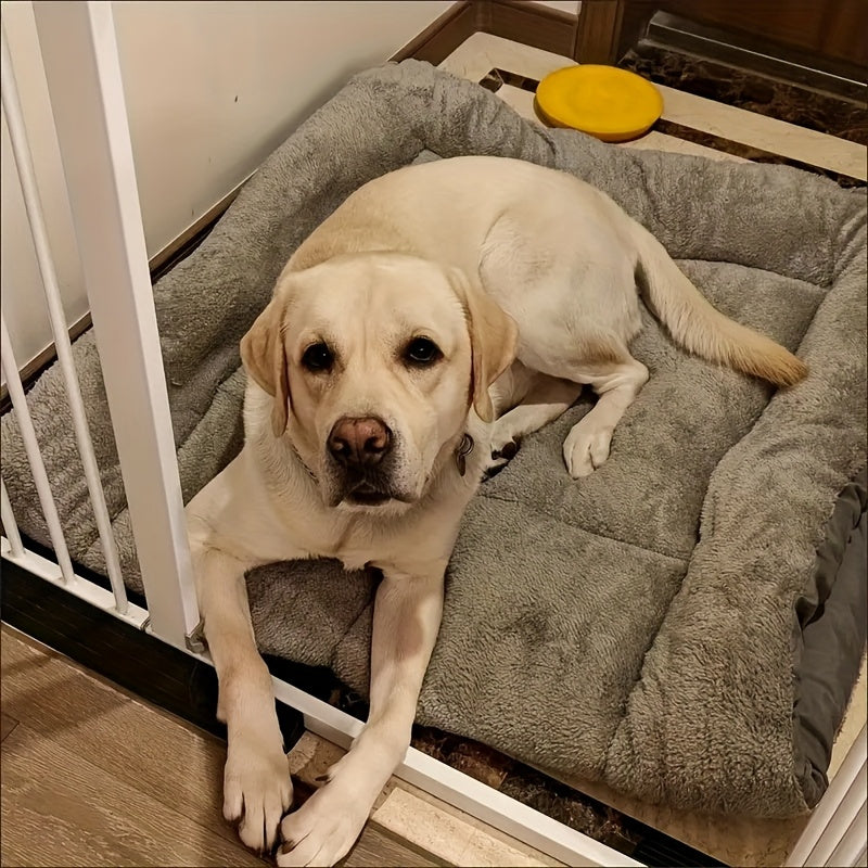 Extra-large plush dog sofa bed in grey with white trim and non-slip bottom base. — view 3