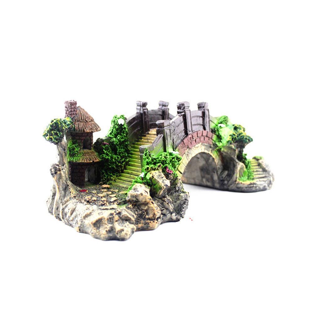 Retro black and red resin arch bridge aquarium decoration for fish tank landscaping