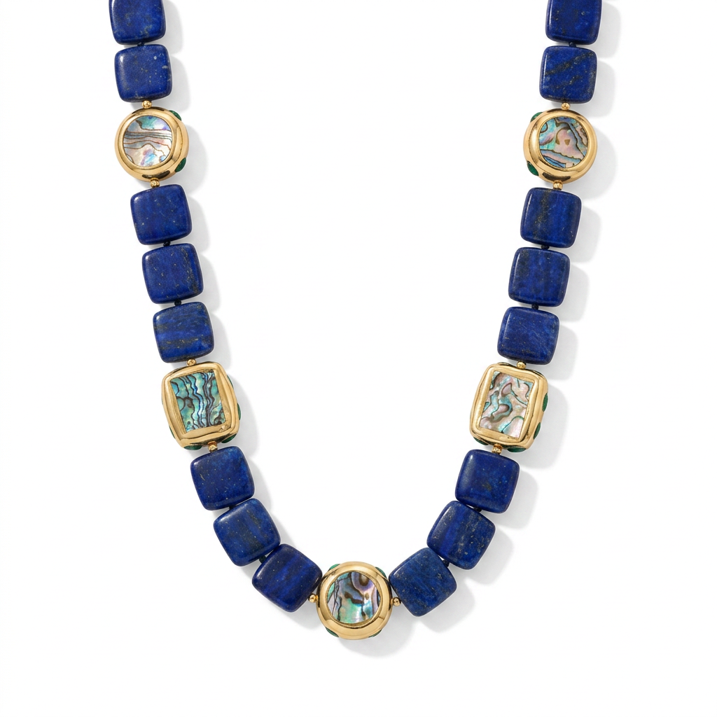 Magnetic Lapis Abalone Statement Necklace-3