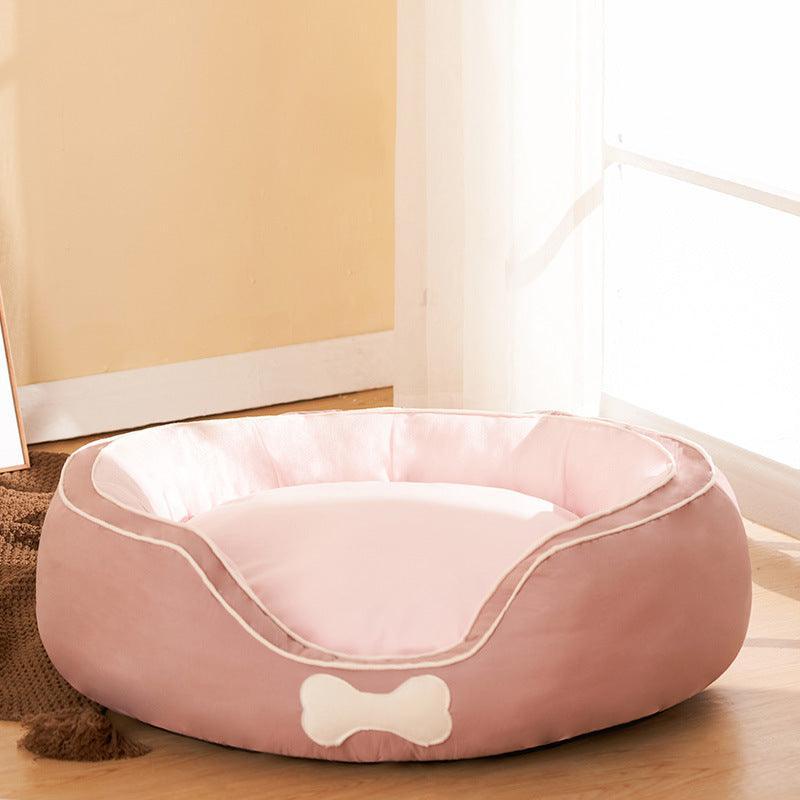 Deluxe cozy pet sofa bed in dark blue with plush cotton filling and comfortable side bolsters — view 4