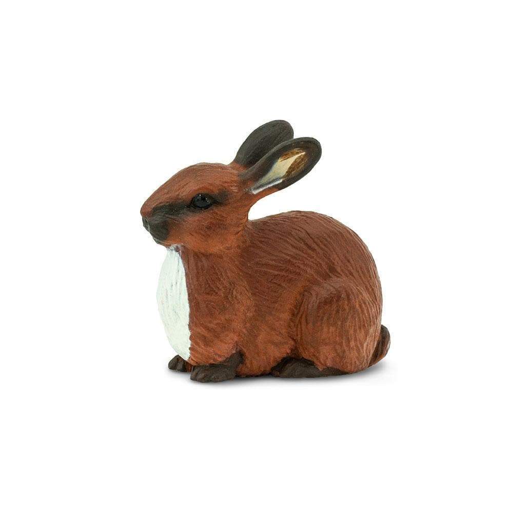 Small realistic brown rabbit toy figurine with textured fur and white chest on a plain background — view 2