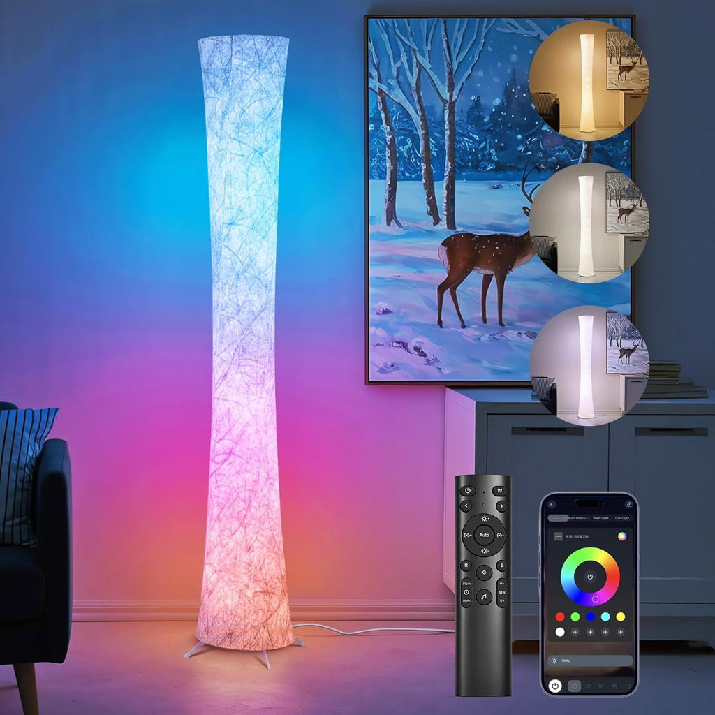 61-inch smart RGB LED floor lamp with color changing lights and a sleek modern profile