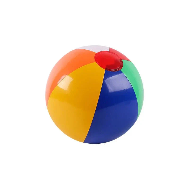 Colorful inflatable beach balls set of three in vibrant multi-colored panels for summer water games