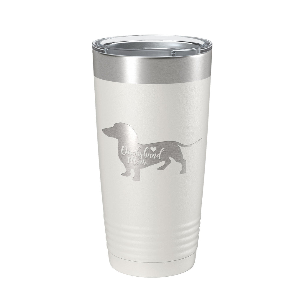 Dachshund Mom 20oz insulated stainless steel travel tumbler with clear lid and laser engraved design — view 2