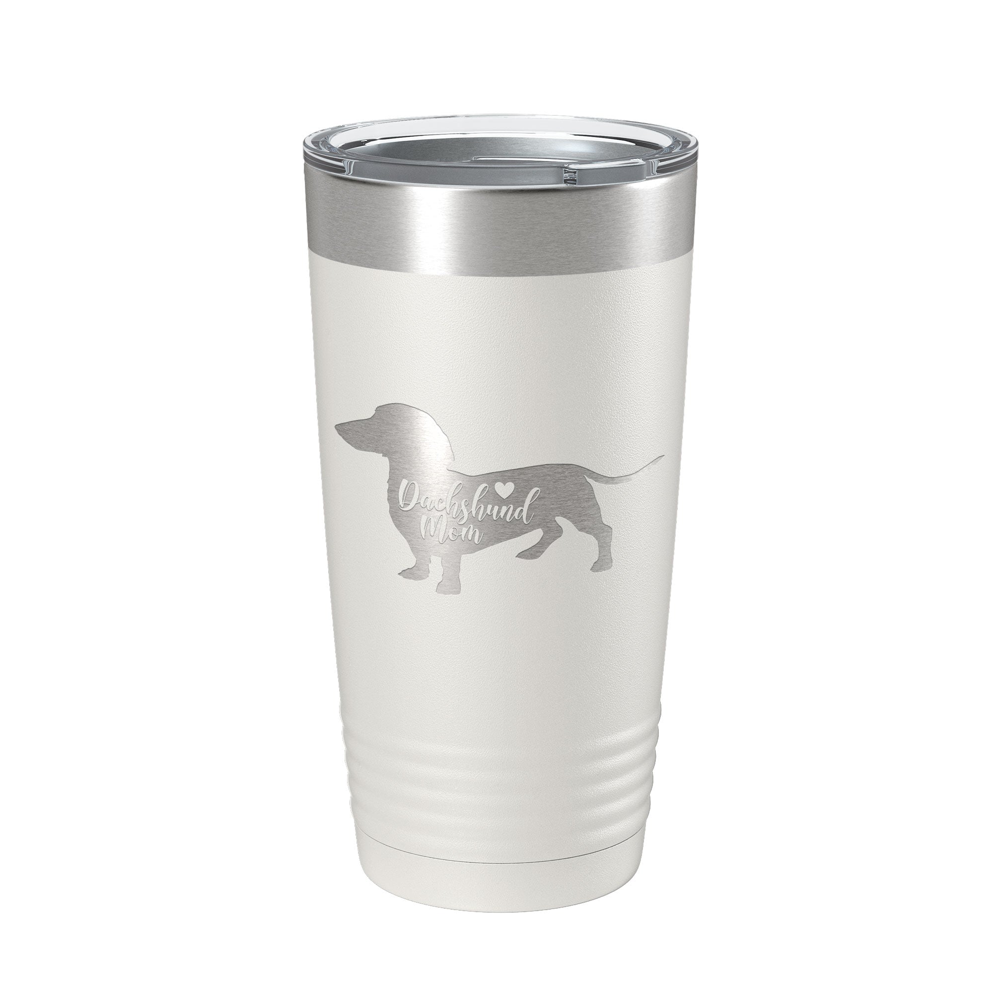 Dachshund Mom 20oz insulated stainless steel travel tumbler with clear lid and laser engraved design — view 2