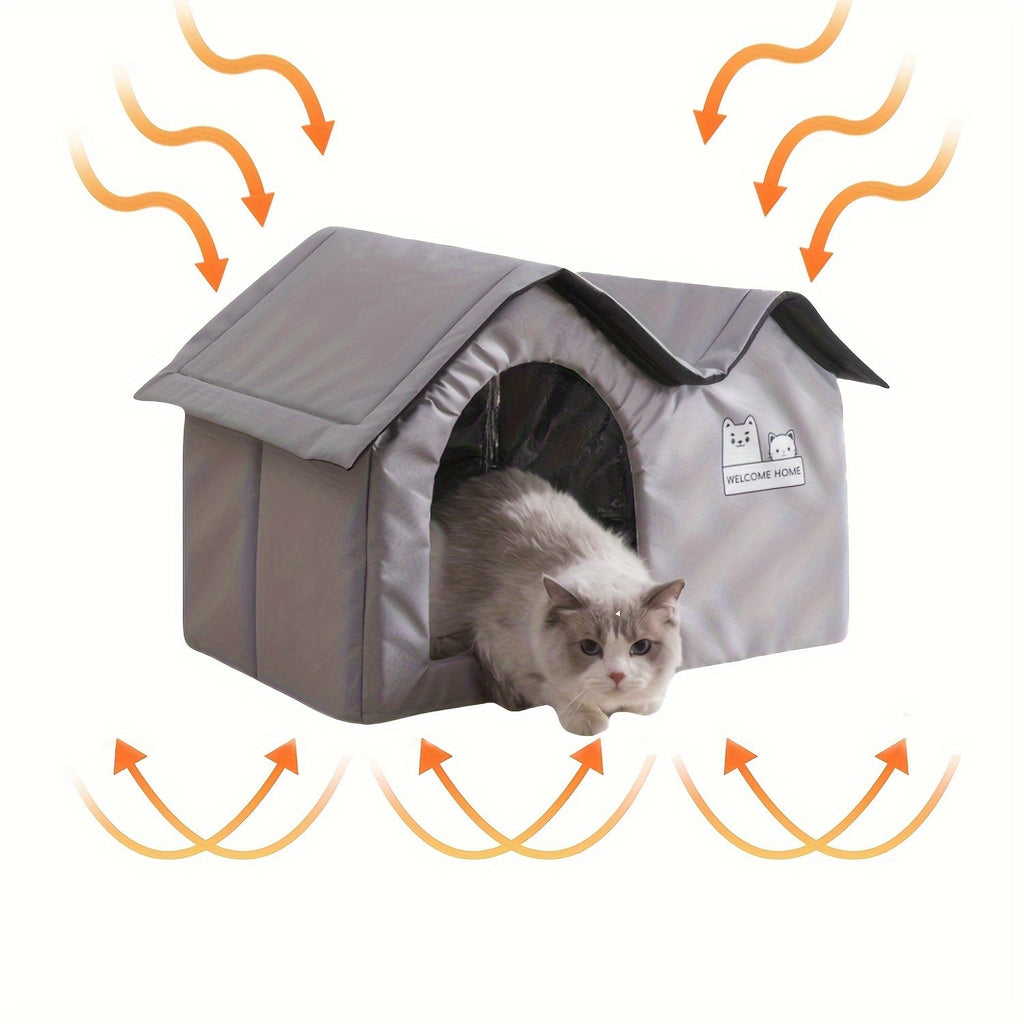 Modern light gray all-season cat and dog bed house featuring a soft removable cushion. — view 2