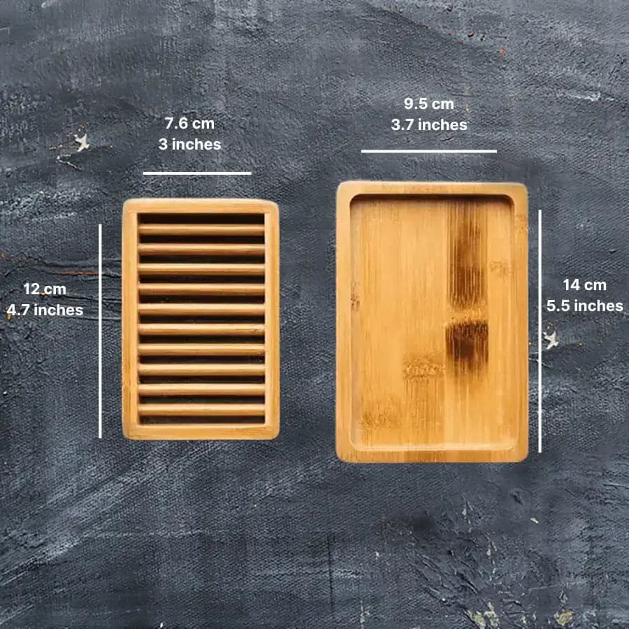 Dual-layer bamboo soap dish featuring slotted drying rack and draining tray in natural wood finish — view 3