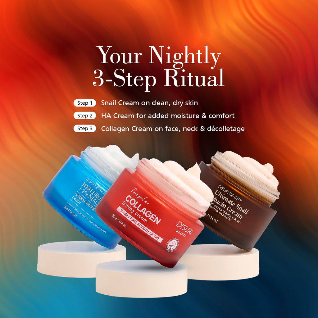 3-step Korean skincare routine set featuring copper midnight blue and crimson cream jars — view 5