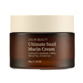 DISURI Beauty Ultimate Snail Mucin Cream jar, lightweight hydrating anti-aging facial moisturizer for sensitive skin.
