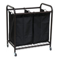 Bronze 2-bag rolling laundry sorter cart with black removable bags and four caster wheels
