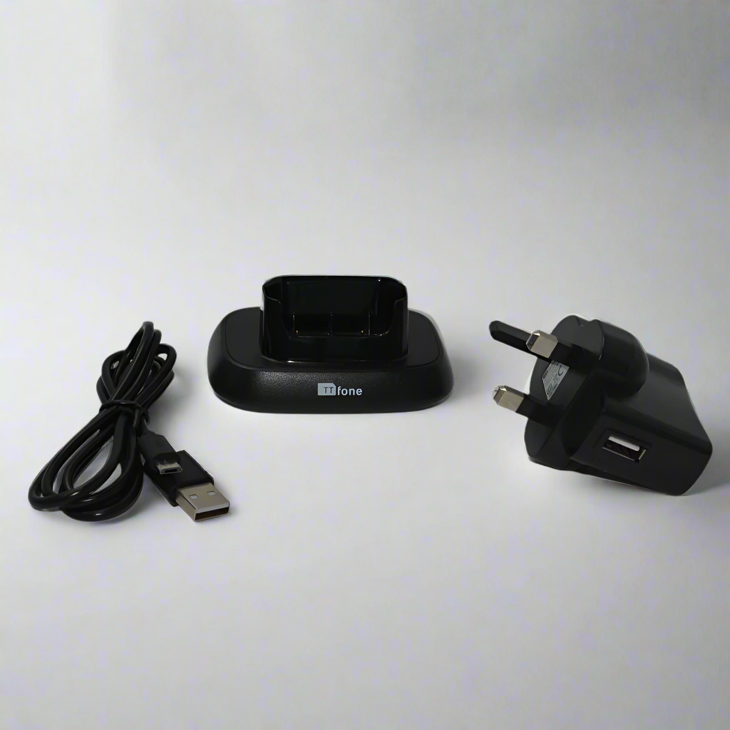 Black desktop charger stand docking cradle for TTfone Star TT300 mobile phone — view 5