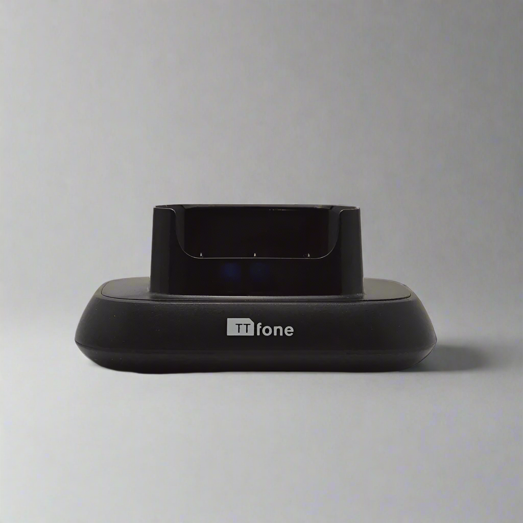 Black desktop charger stand docking cradle for TTfone Star TT300 mobile phone — view 3