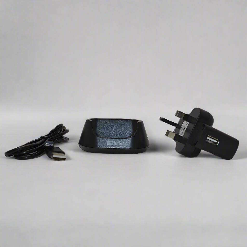 TTfone desktop charging dock stand for mobile phones in durable black plastic on flat surface — view 3