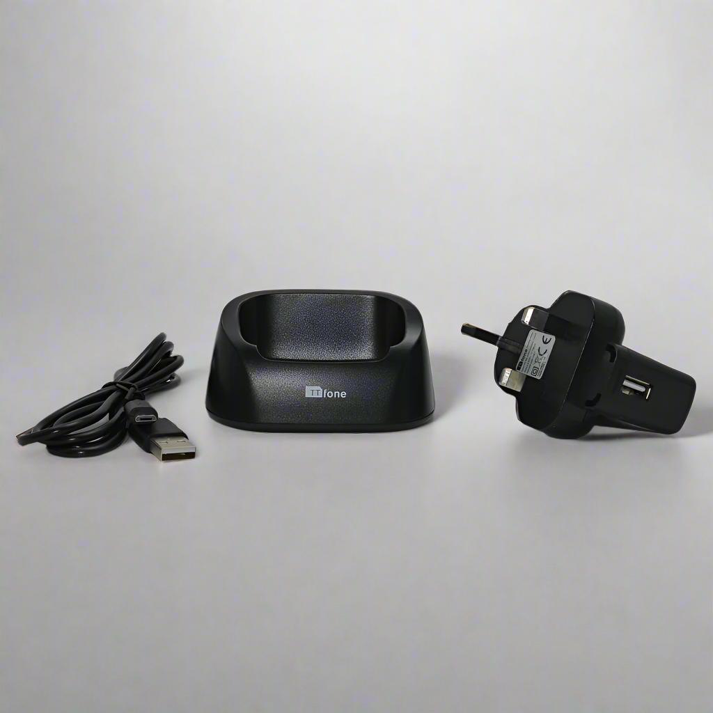 Black desktop charging docking cradle stand for Titan TT950 mobile phone with stable base — view 3