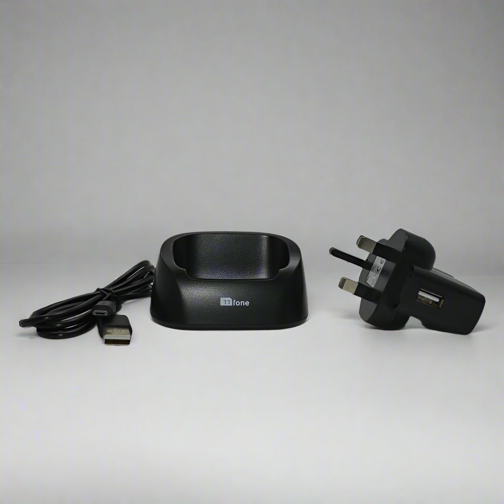 Black desktop charging docking cradle stand for Titan TT950 mobile phone with stable base — view 5