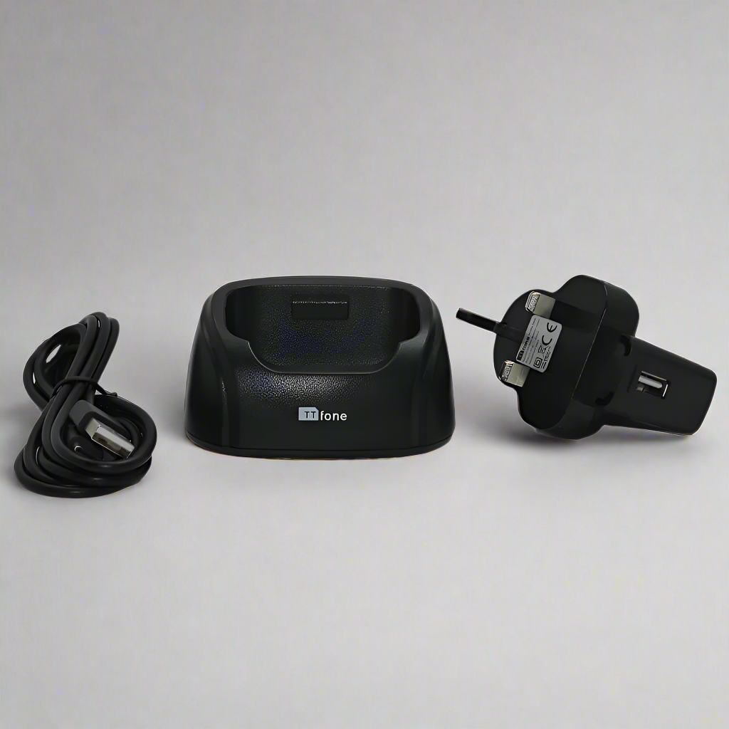Black desktop docking cradle and charging stand for TT970 mobile phone — view 5