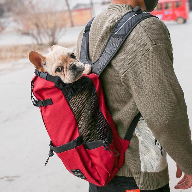 Portable pet carrier backpack in solid color fabric with adjustable shoulder straps for dogs and cats — view 2