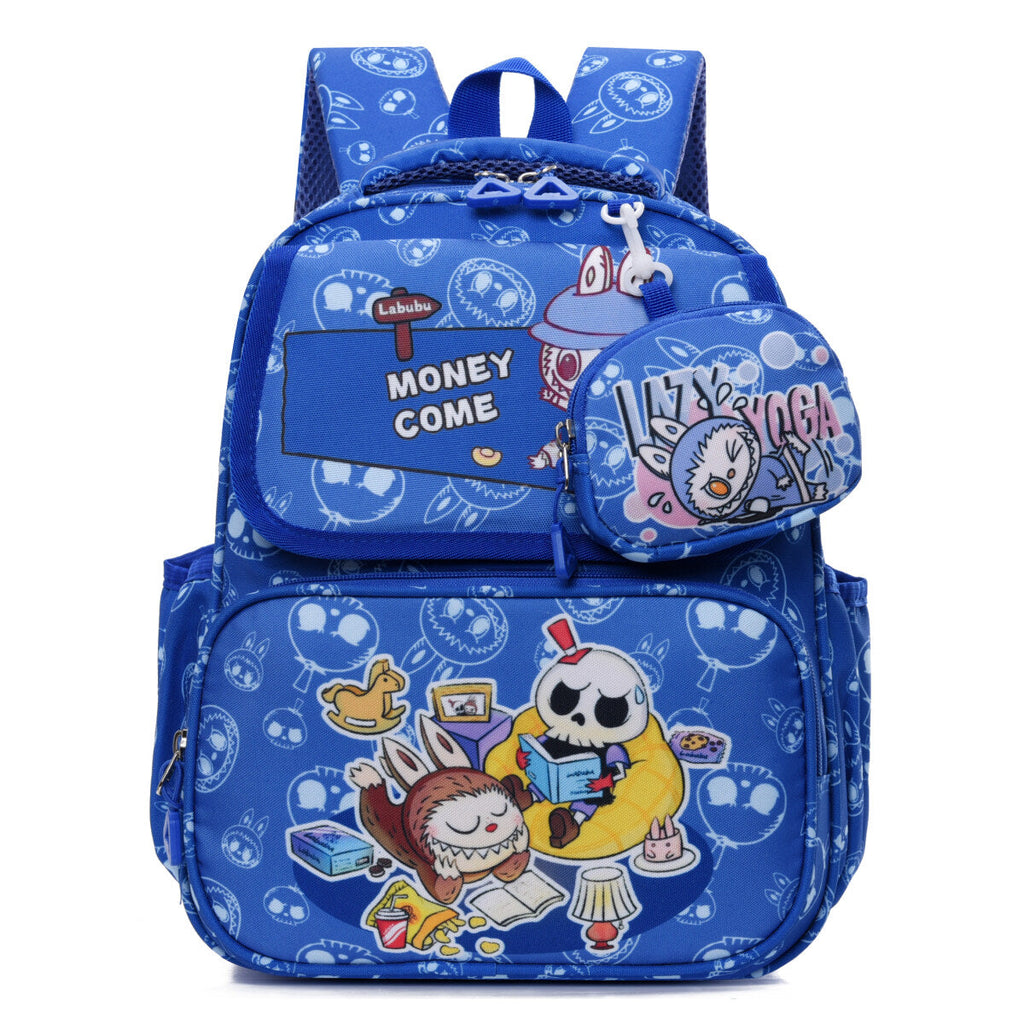 Double Trouble Labubu kids backpack in playful colorful prints with matching detachable mini pouch — view 5