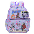 Double Trouble Labubu kids backpack in playful colorful prints with matching detachable mini pouch