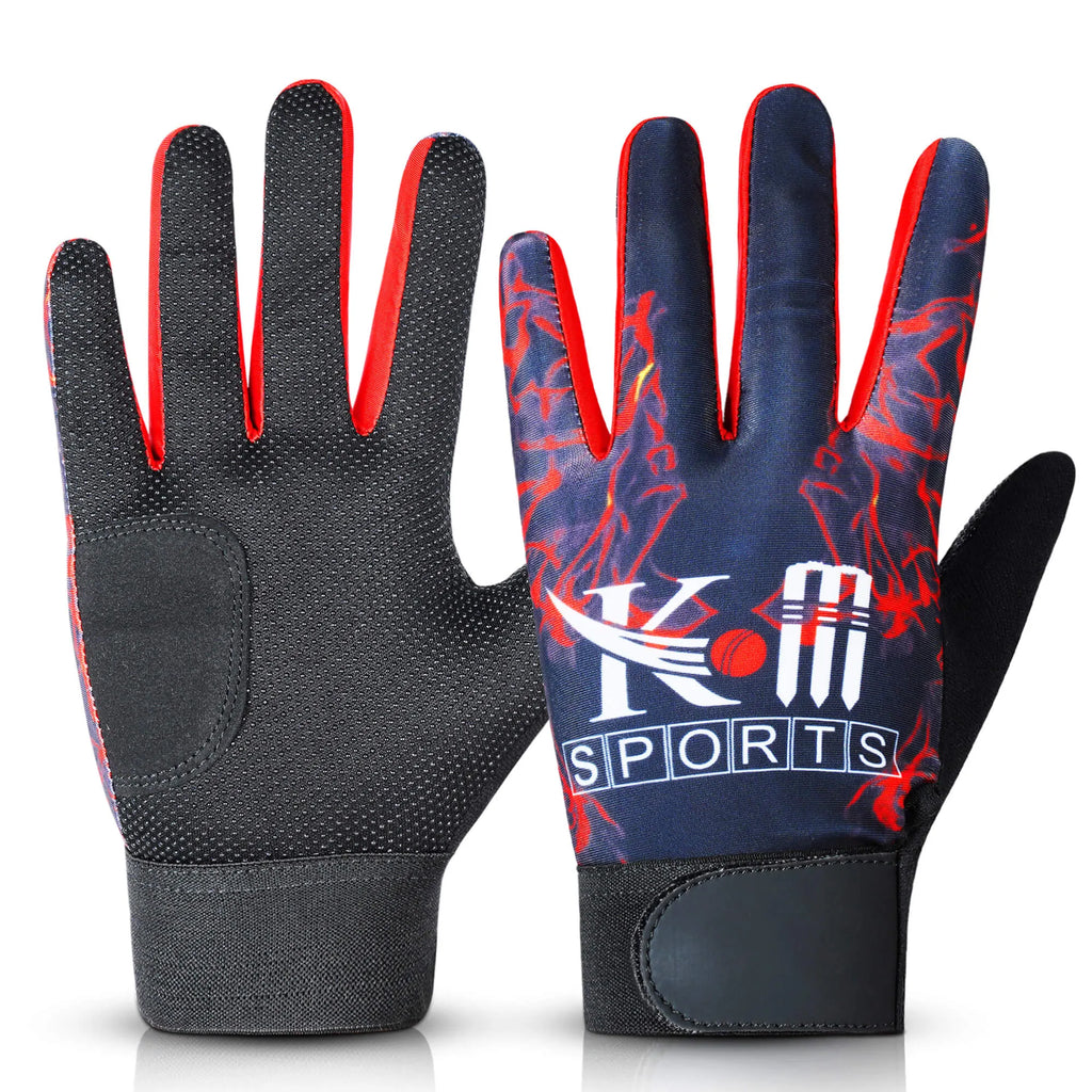 Red hard tennis batting gloves for cricket with heavy-duty padding and modern design