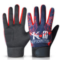 Red hard tennis batting gloves for cricket with heavy-duty padding and modern design