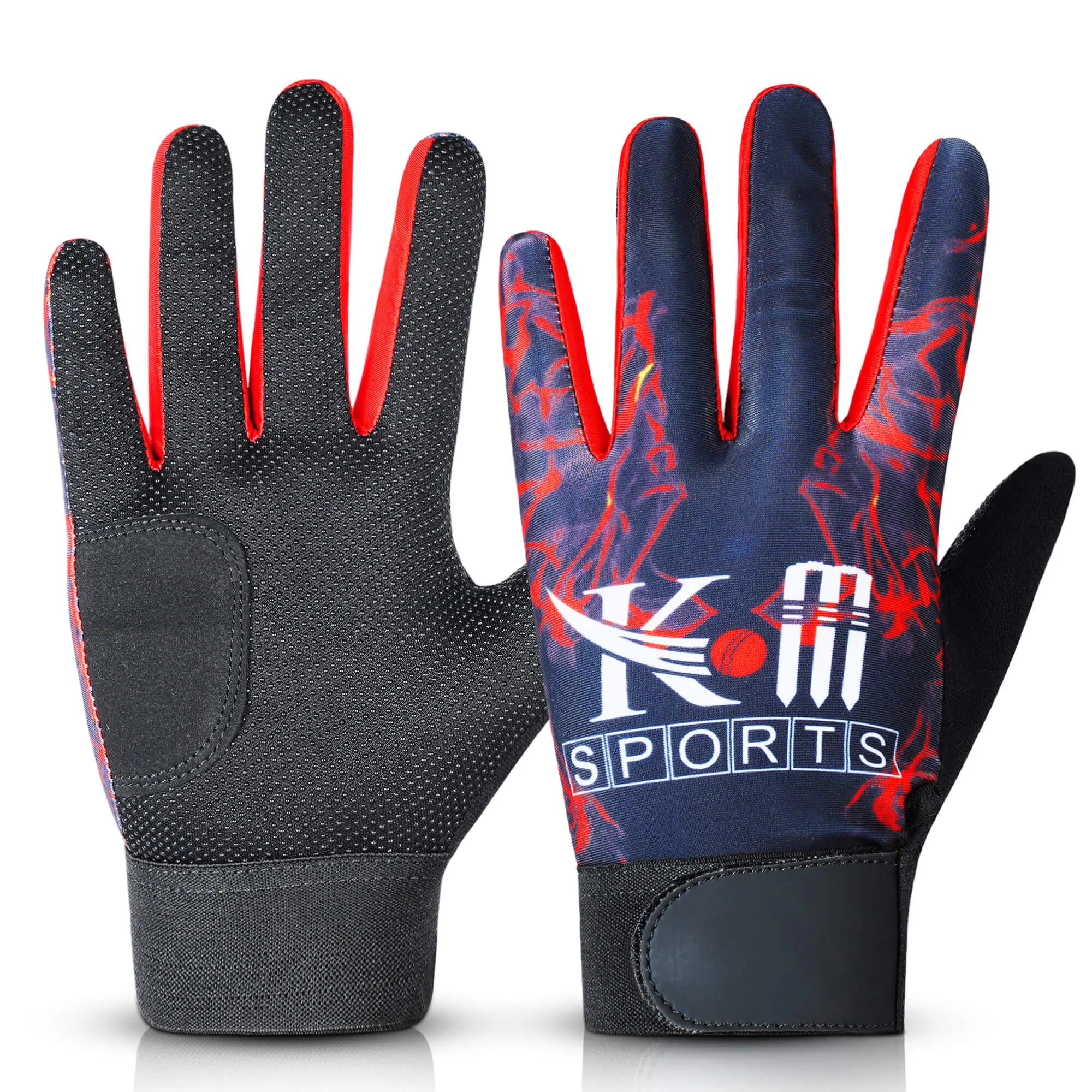 Red hard tennis batting gloves for cricket with heavy-duty padding and modern design